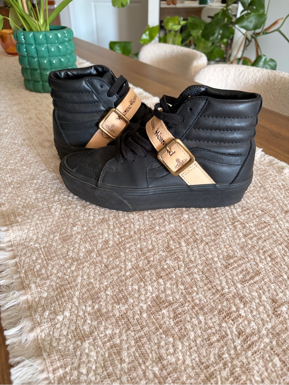 Vans Black High-Top Sneakers with Beige Strap - Picture 2 of 5